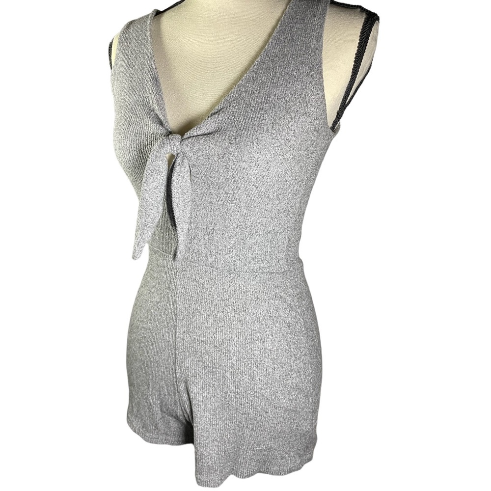 Kendall & Kylie Ribbed Grey Romper Gray Tie-Front Bow Jumper Sz XS